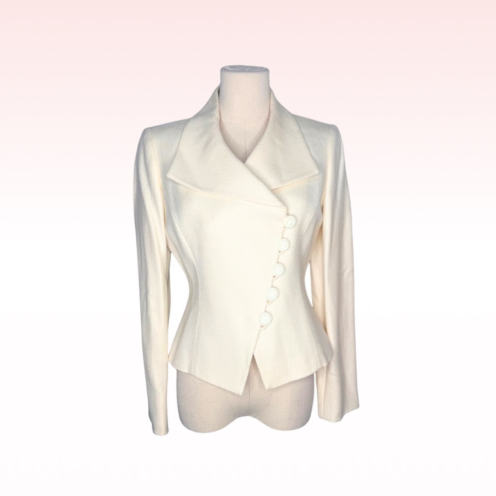 Tahari Ivory Button Down Sharp Tailored Wool Blen… - image 1